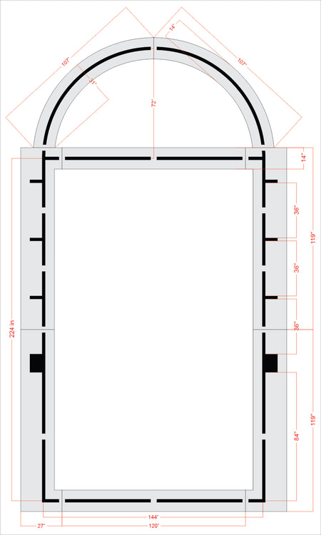 Dimension of 224 inch basketball court key stencil for regulation gym and outdoor sports court striping applications