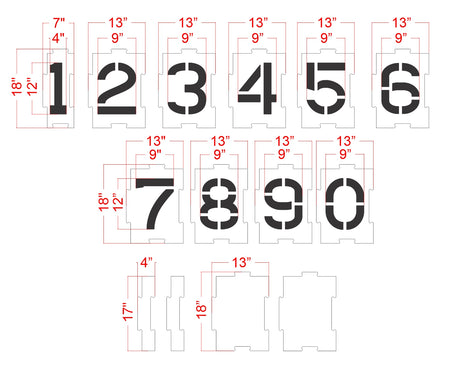 12 inch interlocking number stencil kit for parking lot and commercial pavement numbering applications