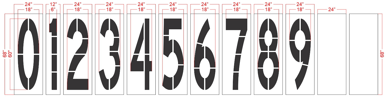 60" x 18" Number Kit Stencil - High-quality stencil for pavement marking, durable and reusable