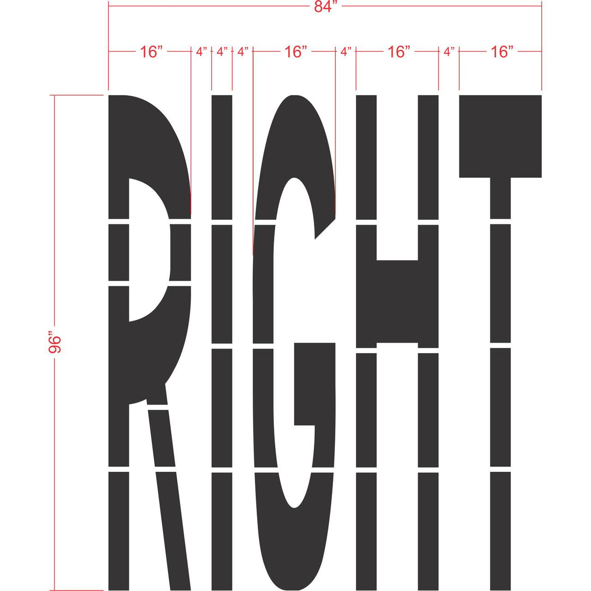 96 inch RIGHT stencil for large-format pavement and roadway directional striping applications