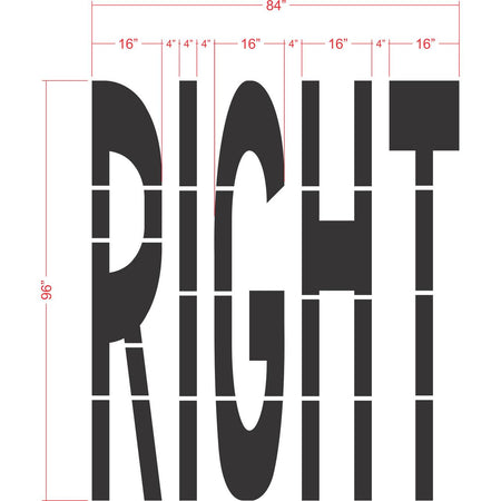 96 inch RIGHT stencil for large-format pavement and roadway directional striping applications
