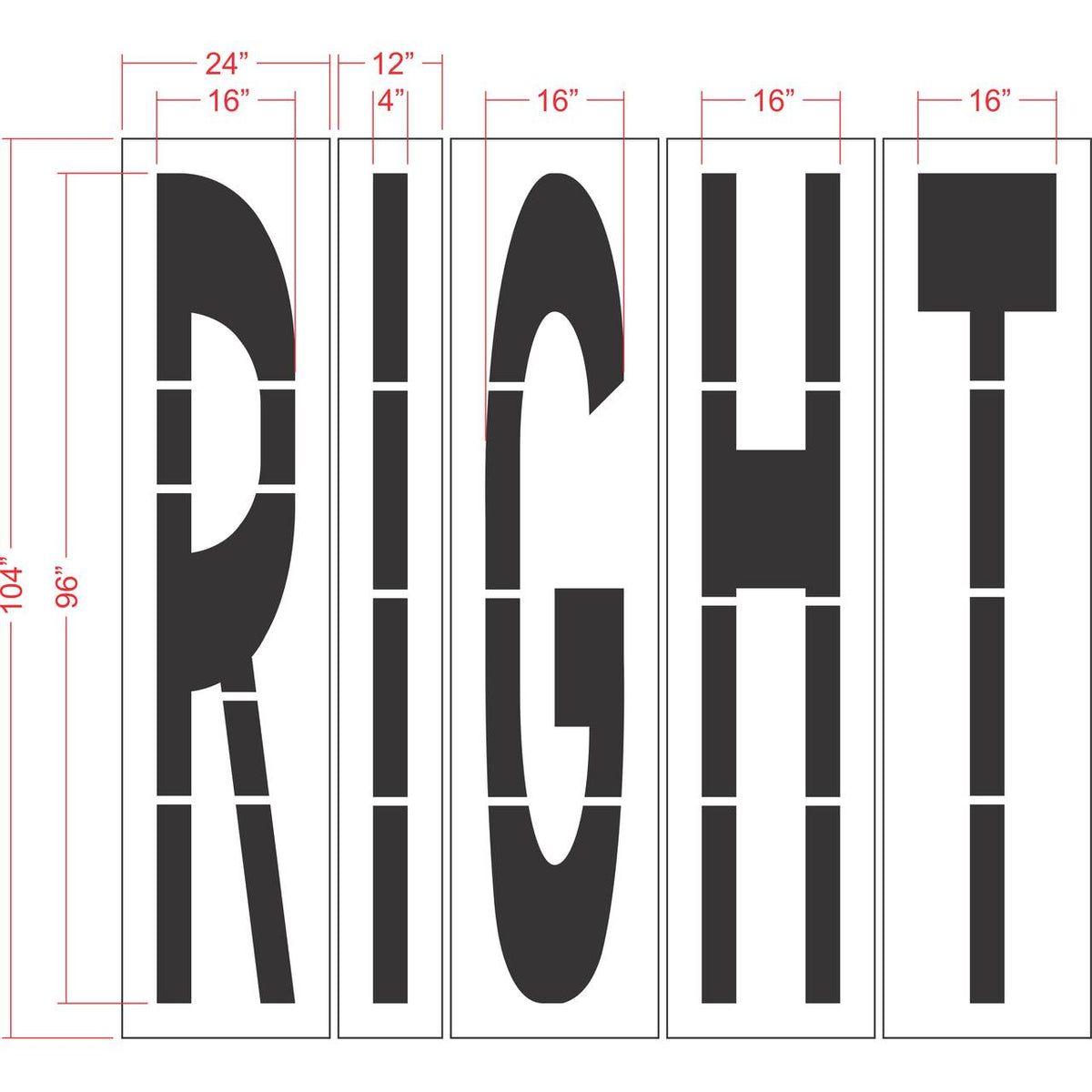 96 inch RIGHT stencil for large-format pavement and roadway directional striping applications