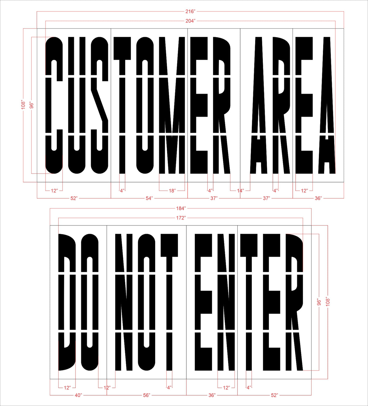 96 inch CUSTOMER AREA DO NOT ENTER stencil for restricted access and commercial pavement striping applications