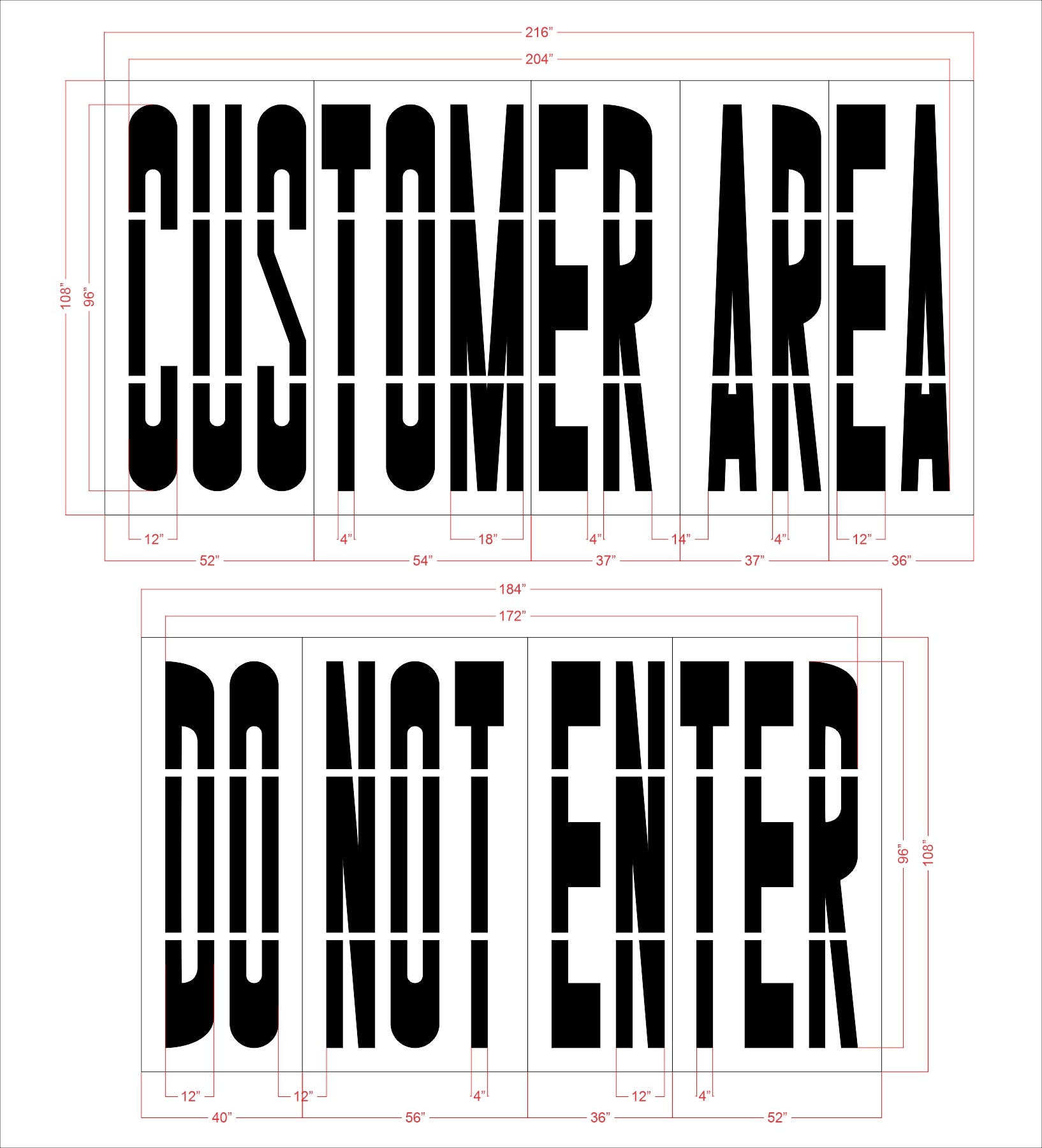96 inch CUSTOMER AREA DO NOT ENTER stencil for restricted access and commercial pavement striping applications