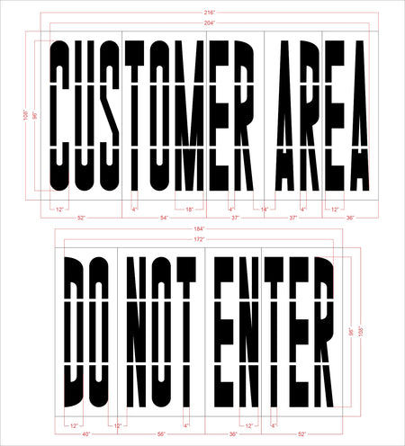 96 inch CUSTOMER AREA DO NOT ENTER stencil for restricted access and commercial pavement striping applications