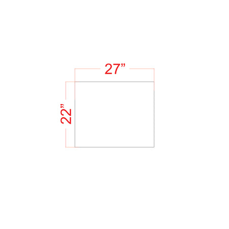 Rectangular plastic stencil with dimensions 27 inches by 22 inches on a white background