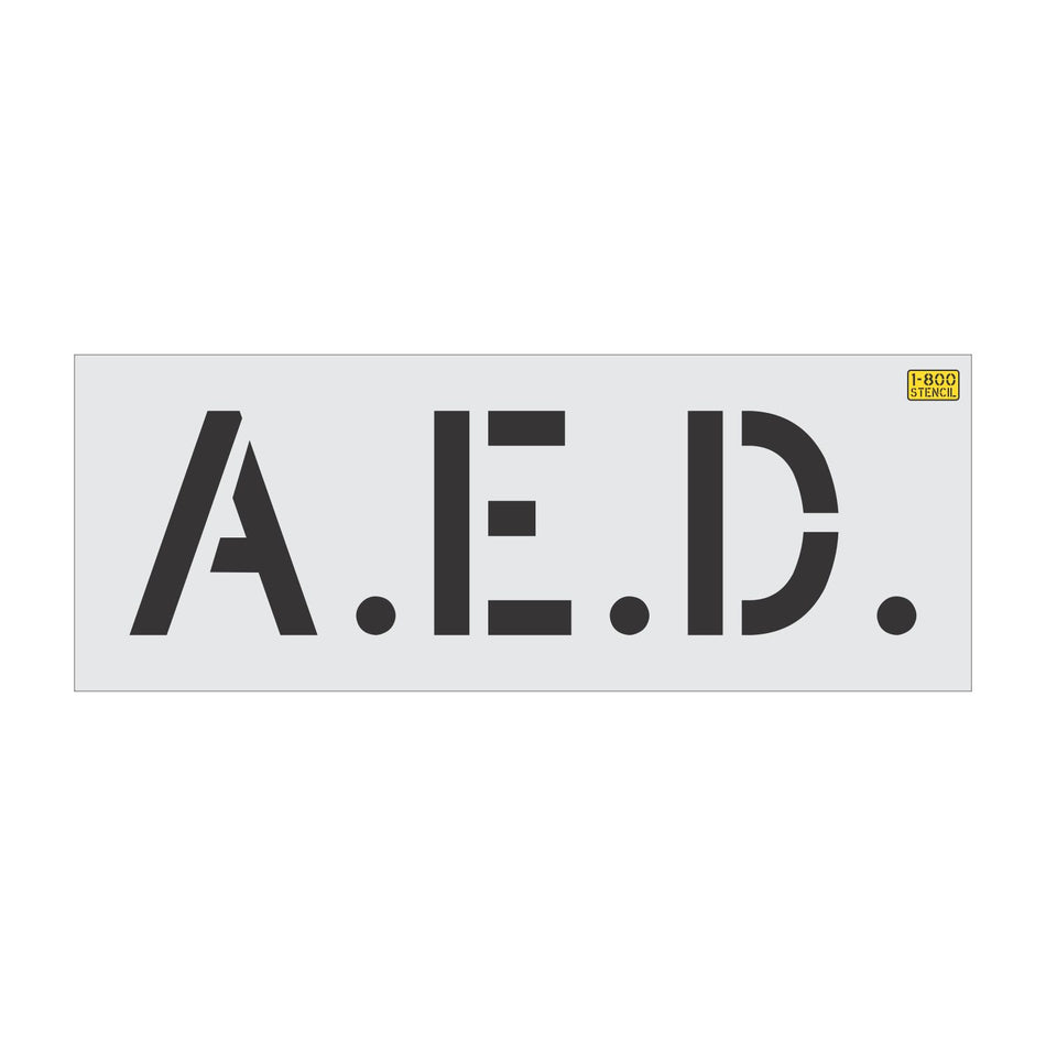 12 inch A.E.D. pavement marking stencil for emergency equipment and facility safety identification