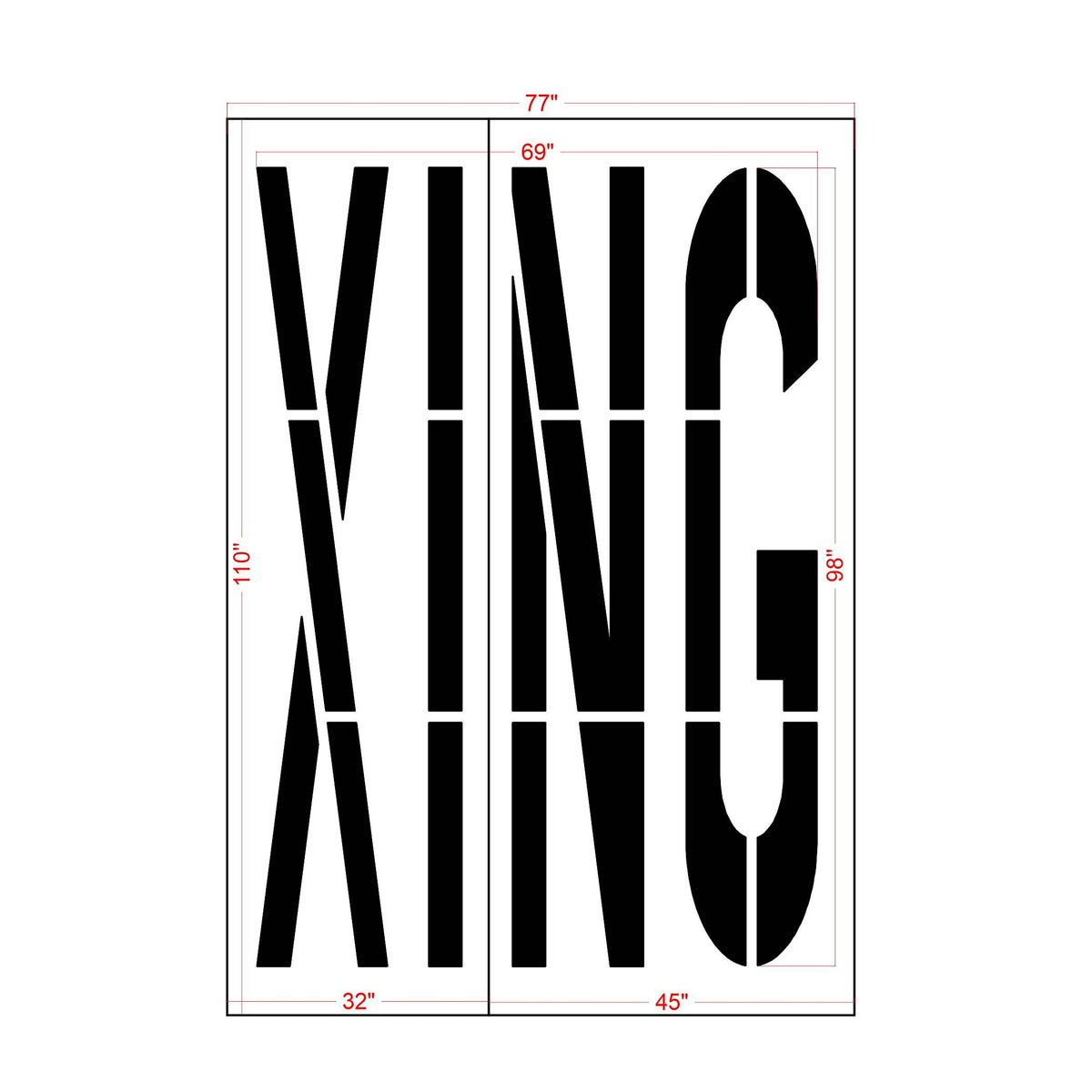 98 inch Arizona DOT XING stencil for pedestrian and roadway crossing pavement striping applications