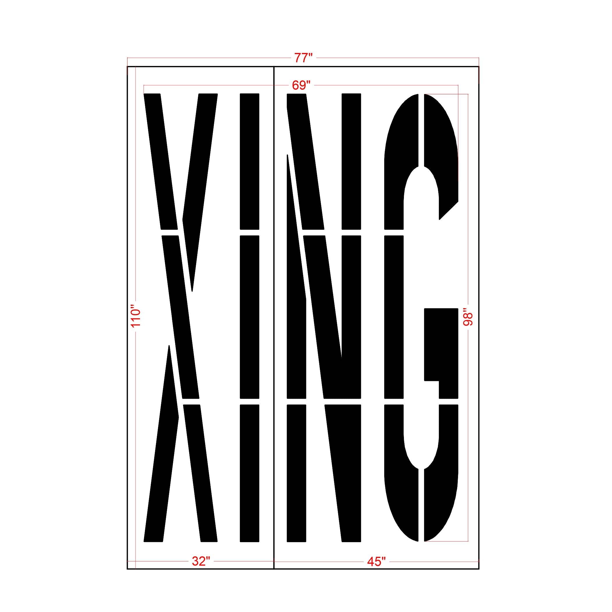 98 inch Arizona DOT XING stencil for pedestrian and roadway crossing pavement striping applications