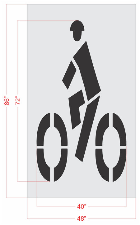 72 by 40 inch bike lane stencil for bicycle lane and roadway pavement striping applications